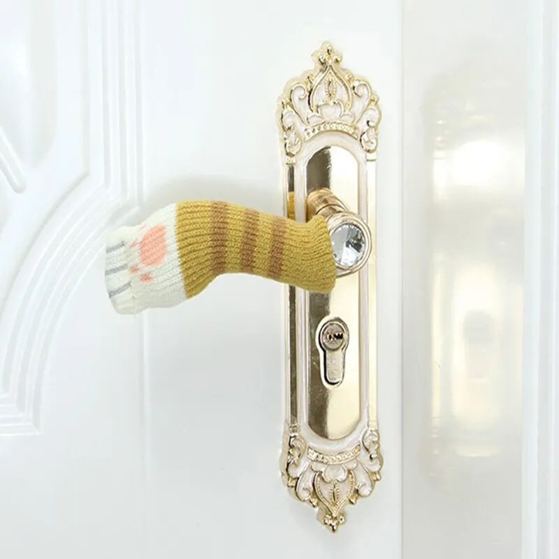 4 ks Roztomilé kreslené mačky Pletacie rukavice na kľučky dverí Univerzálny ochranný kryt na kľučky dverí Hrubý teplý kryt na kľučky dverí proti kolízii