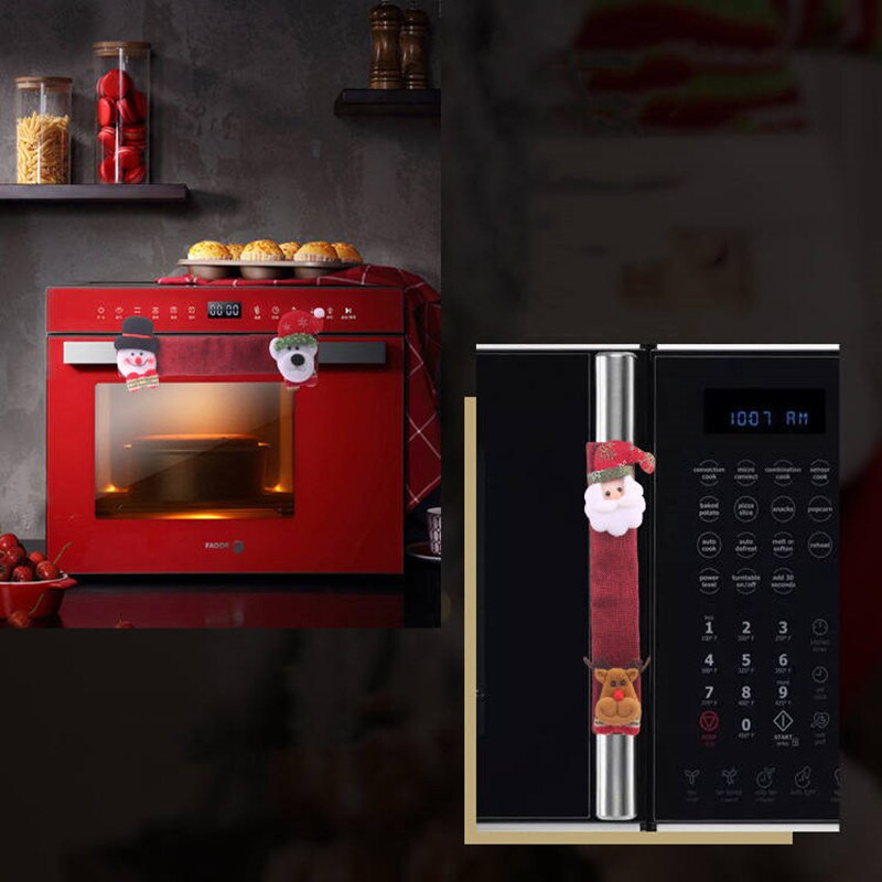 4 ks/sada rukavíc na rukoväť chladničky, vianočná dekorácia, ochranné kryty na rukoväť mikrovlnnej rúry, ľanové látky, rukavice na kľučku dverí, lacné