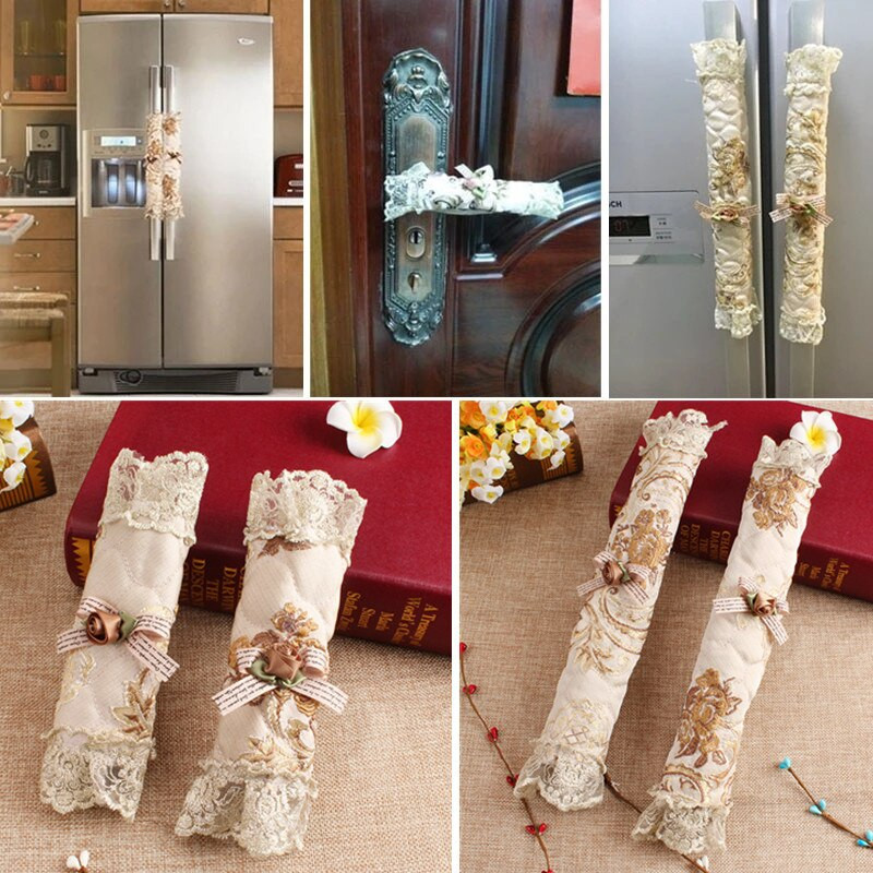 2 ks/sada čipkovaných rukovätí, krytov na rukoväte chladničky, rukavíc, dvojdverových chladničiek, rúr, kuchynských skriniek, dekorácií dverí, doplnkov