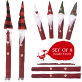 8-dielna sada Ochranný kryt na chladničku a mikrovlnnú rúru, roztomilý kreslený ľanový vianočný kryt na rukoväť, vianočné potreby