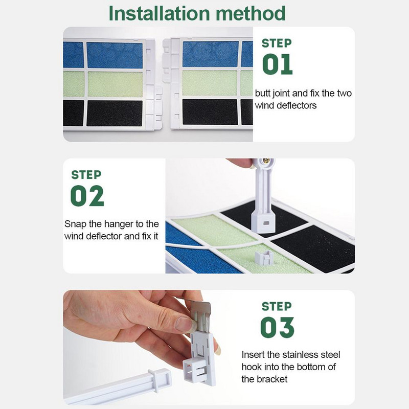 Deflektor vetra pre klimatizáciu s filtrom s aktívnym uhlím, proti priamemu fúkaniu vetra pre domácu kanceláriu, nastaviteľný deflektor klimatizácie