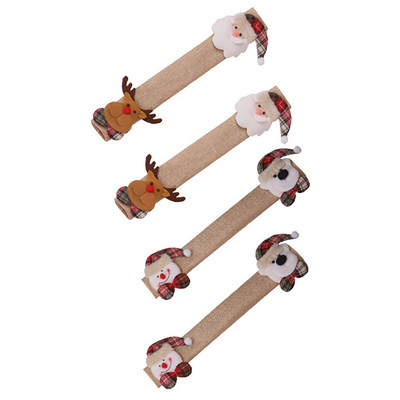 4 ks vianočných krytov na rukoväť chladničky, krytov na rukoväť dverí kuchynských spotrebičov, chráničov rukavíc a gombíkov dverí #Z