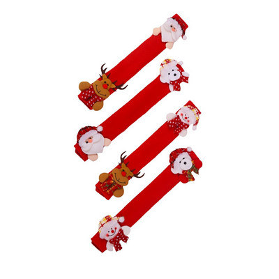 4 ks vianočných krytov na rukoväť chladničky, krytov na rukoväť dverí kuchynských spotrebičov, chráničov rukavíc a gombíkov dverí #Z