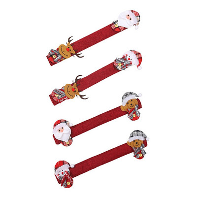 4 ks vianočných krytov na rukoväť chladničky, krytov na rukoväť dverí kuchynských spotrebičov, chráničov rukavíc a gombíkov dverí #Z