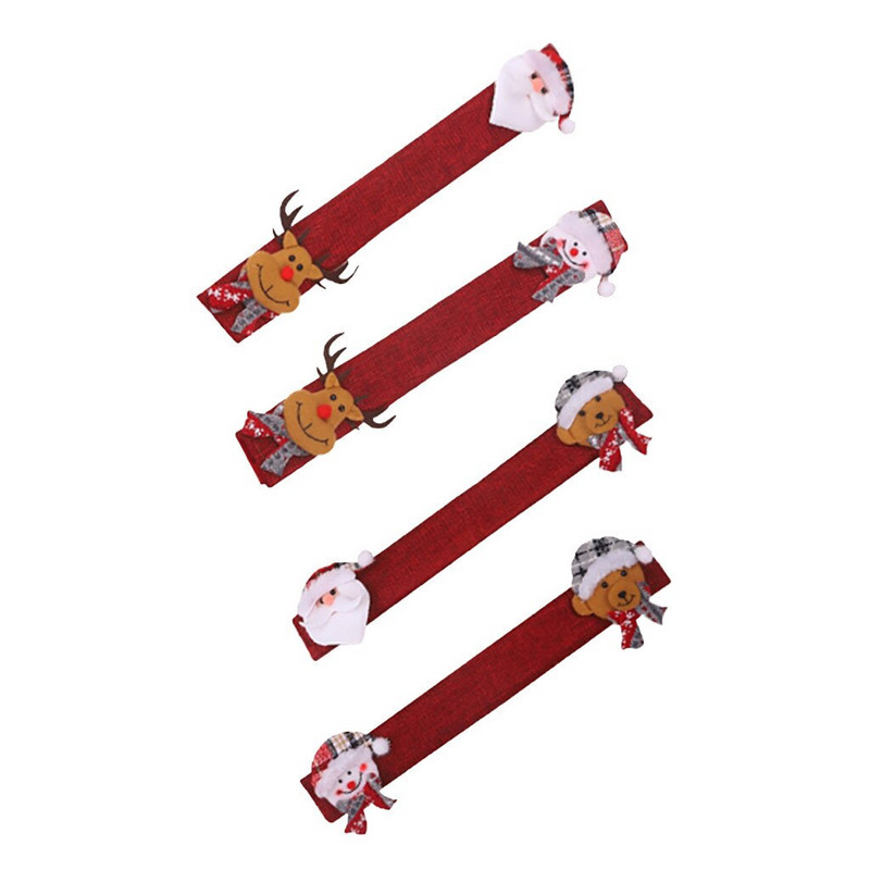 4 ks vianočných krytov na rukoväť chladničky, krytov na rukoväť dverí kuchynských spotrebičov, chráničov rukavíc a gombíkov dverí #Z