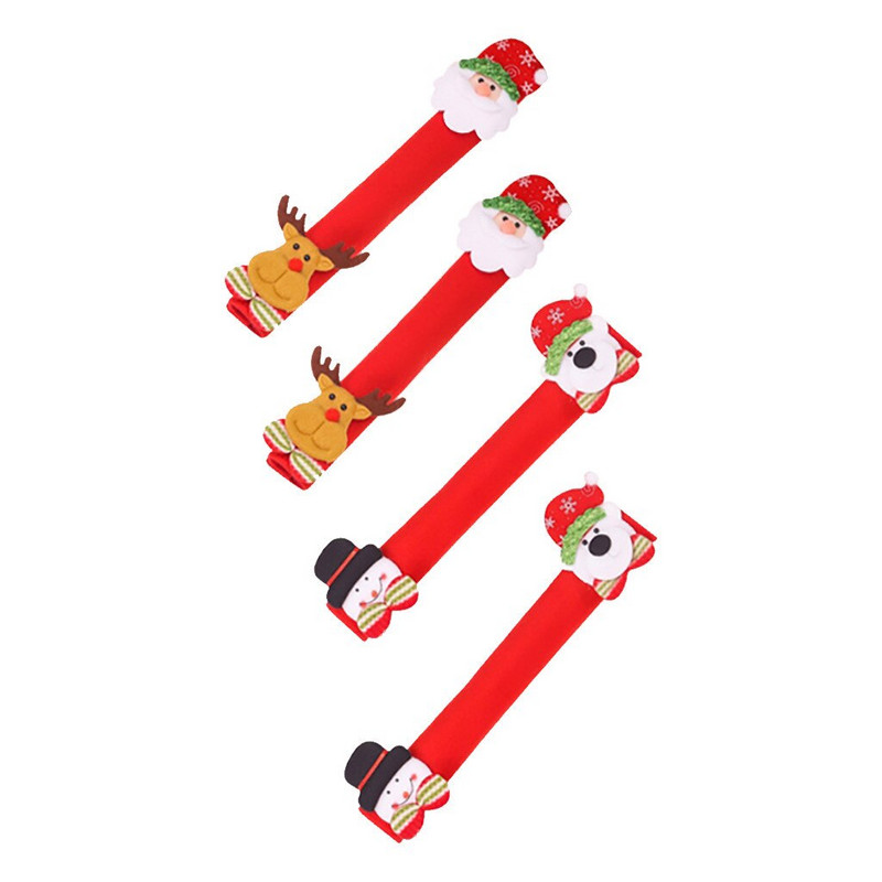 4 ks vianočných krytov na rukoväť chladničky, krytov na rukoväť dverí kuchynských spotrebičov, chráničov rukavíc a gombíkov dverí #Z