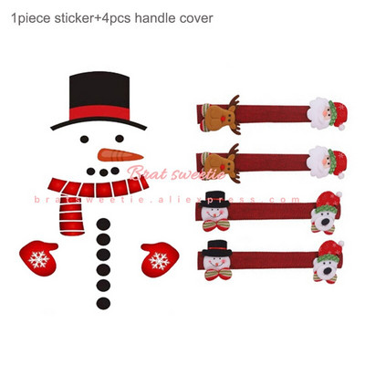 Коледни капаци за дръжки на вратите на хладилника Комплект стикери Дядо Коледа Снежен човек Калъфи за дръжки за микровълнова фурна Коледни празнични декорации