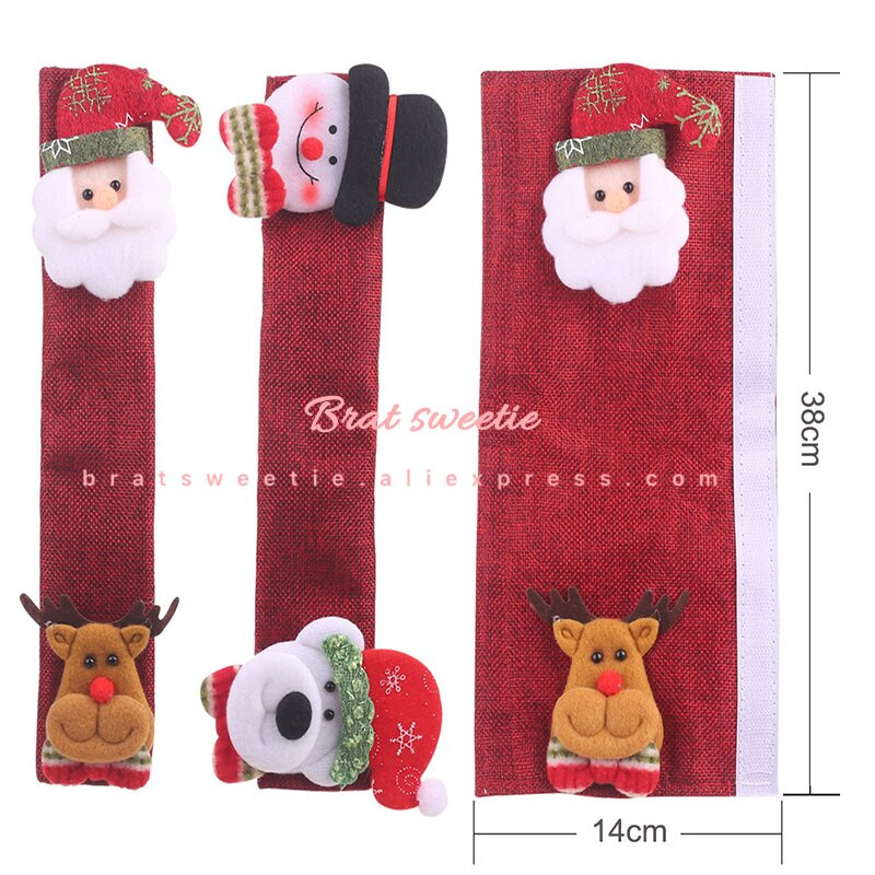 Коледни капаци за дръжки на вратите на хладилника Комплект стикери Дядо Коледа Снежен човек Калъфи за дръжки за микровълнова фурна Коледни празнични декорации