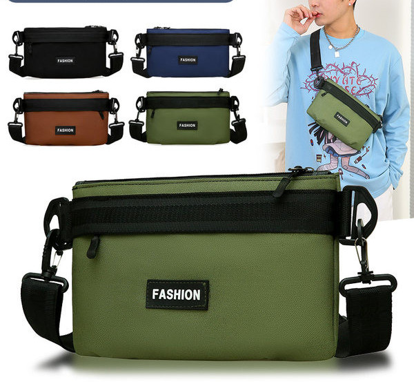 Malá textilná taška cez rameno s nápisom