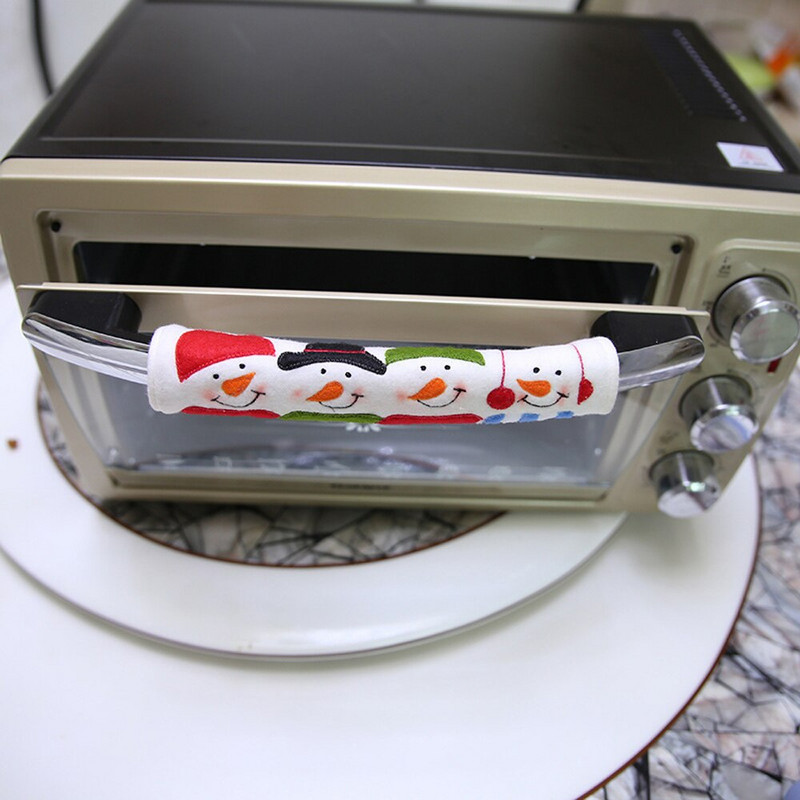 3 ks vianočných krytov kľučiek dverí chladničky s kresleným snehuliakom, chránič kľučiek dverí mikrovlnnej rúry WWO66