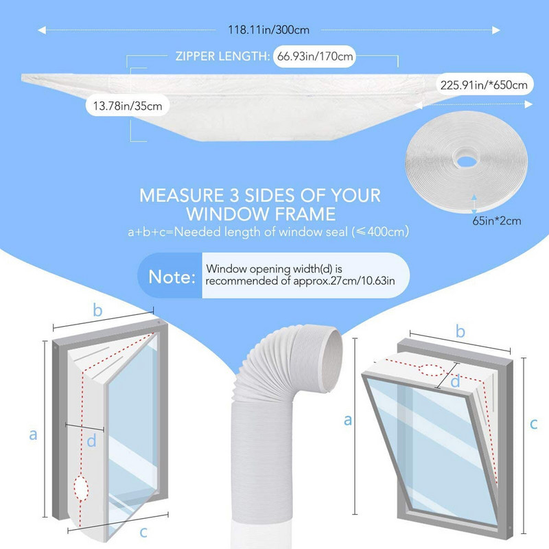 1 ks tesniacej látky na okno s 1 ks kotúčom pásov Tesnenie okien pre mobilné klimatizácie, sušičky klimatizácií a výfukové systémy