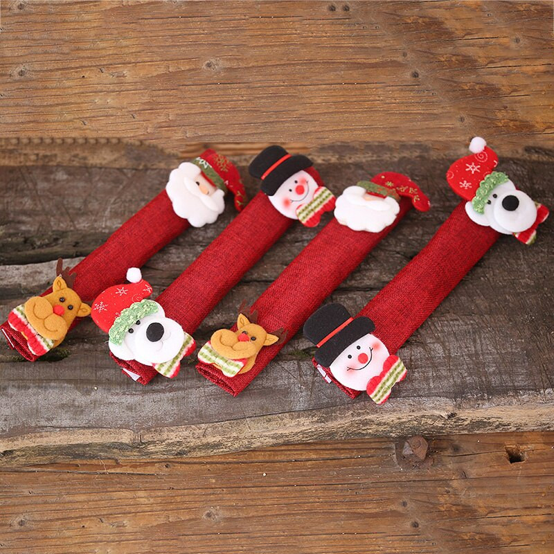 4 ks vianočných krytov na rukoväte chladničky, kryt na rukoväť dverí mikrovlnnej rúry, umývačky riadu, Santa Claus, vianočná párty dekorácia