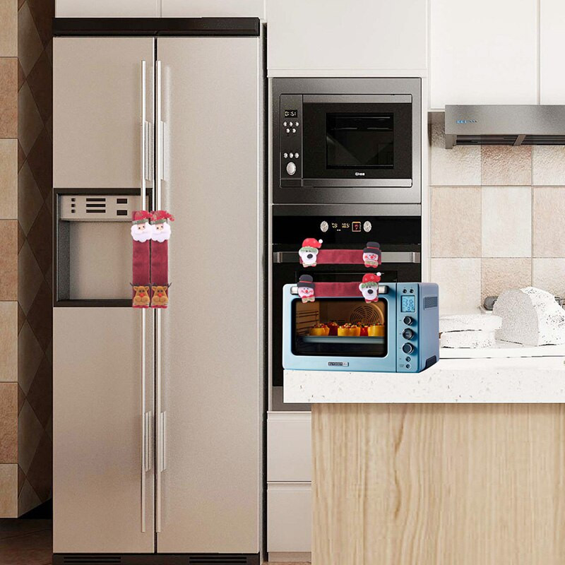 4vnt/komplektas Kalėdų šaldytuvo rankenos dangtelis Kalėdų senelio virtuvės mikrobangų krosnelės šaldytuvo durelių rankenėlės apsauga durų rankenos dangtelis