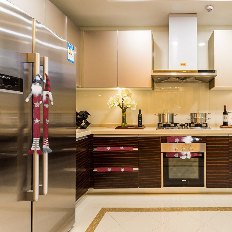 6 бр. Коледен капак за дръжката на вратата на хладилника Коледен тематичен хладилник Протектор за дръжката на микровълнова фурна Коледен домашен декор