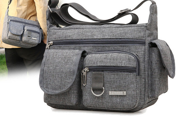 Geanta barbati din material textil cu buzunare exterioare