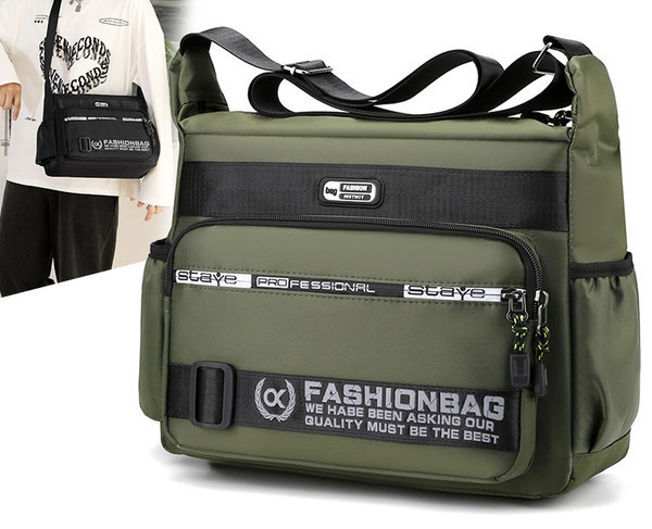 Textilná pánska taška s nápisom a vreckom