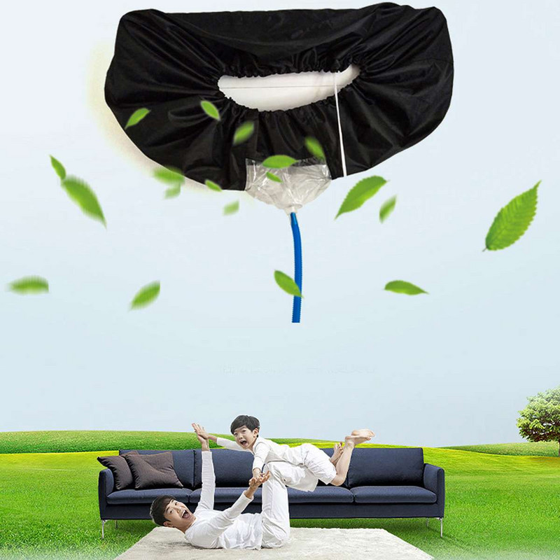 240-320 cm polyesterový vodotesný čistiaci kryt na klimatizáciu s 3 m hadicou, ochranný kryt proti prachu, čistiaci nástroj, uťahovací pás