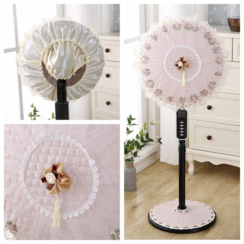 Kūrybiškumas Ant grindų statomi elektriniai ventiliatoriai Apsauginis nuo dulkių Apvalios formos nėrinių audinys Menas Apsauginis namų dekoravimas Ventiliatoriaus apsauga