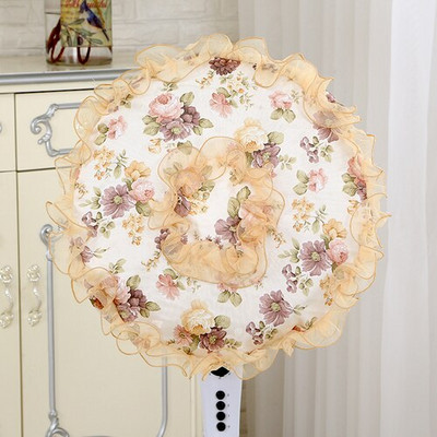 Δαντέλα ηλεκτρικό 2 3 τεμαχίων ευρωπαϊκού στιλ Σετ κήπου Στρογγυλό ύφασμα Επιτραπέζιο πάτωμα Κάλυμμα ανεμιστήρα σκόνης