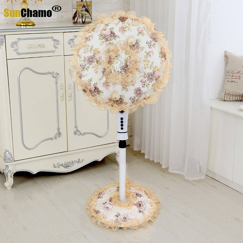 Δαντέλα ηλεκτρικό 2 3 τεμαχίων ευρωπαϊκού στιλ Σετ κήπου Στρογγυλό ύφασμα Επιτραπέζιο πάτωμα Κάλυμμα ανεμιστήρα σκόνης