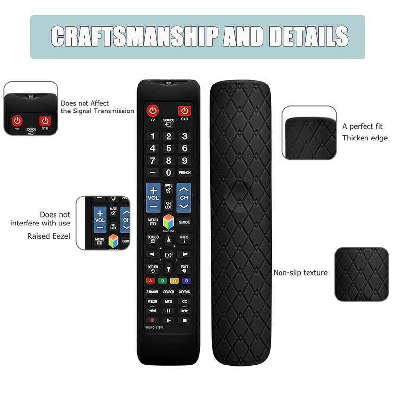 Silikoninis nuotolinio valdymo pulto apsauginis dangtelis, skirtas Samsung LCD LED 3D Smart HDTV BN59-01178W 01178B AA59-00652A 00594A 00582A nuotolinio valdymo pultas