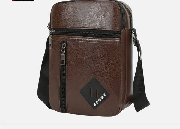 Geanta mica din piele cu maner textil si fermoare