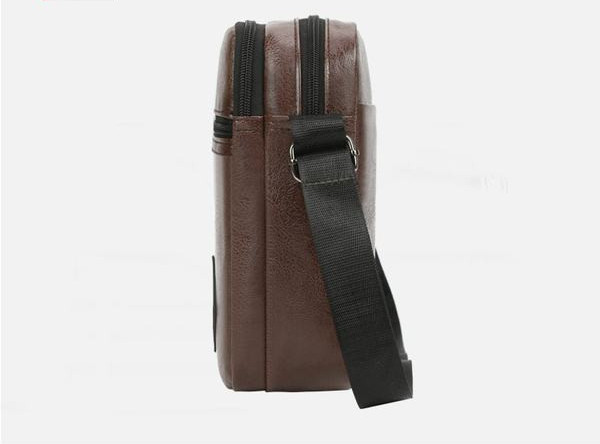 Geanta mica din piele cu maner textil si fermoare