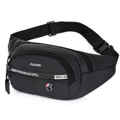 Tekstilna muška torbica oko struka sa natpisom i patentnim zatvaračem