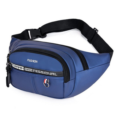 Tekstilna muška torbica oko struka sa natpisom i patentnim zatvaračem