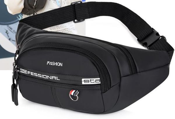 Tekstilna muška torbica oko struka sa natpisom i patentnim zatvaračem