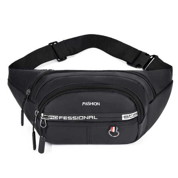 Tekstilna muška torbica oko struka sa natpisom i patentnim zatvaračem