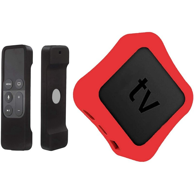 Puzdro na diaľkový ovládač a puzdro na TV box, pre Apple TV 4K 5. a 4. generácie, nárazuvzdorný silikónový kryt na diaľkový ovládač, čierno-červený