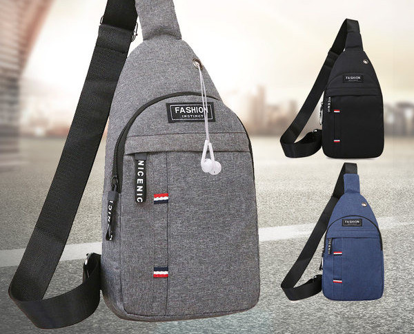 Muška tekstilna torba s natpisom i patentnim zatvaračem pogodna za svakodnevni život