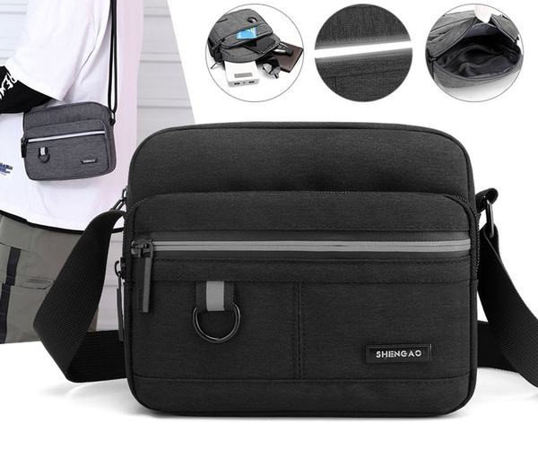 Ежедневна мъжка чанта за през рамо от текстил с надпис 