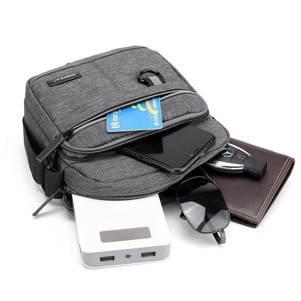 Ежедневна мъжка чанта за през рамо от текстил с надпис 