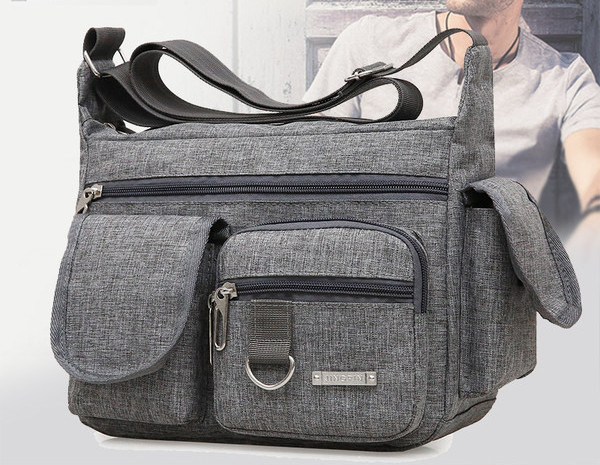 Pánska plátená taška s vreckami na ramene