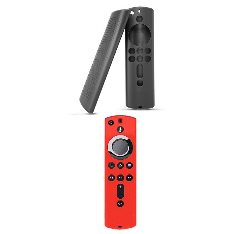 2 ks silikónové puzdro na diaľkové ovládanie pre Amazon Fire TV Stick 4K TV Stick, 5,9 palcov, čierne a červené