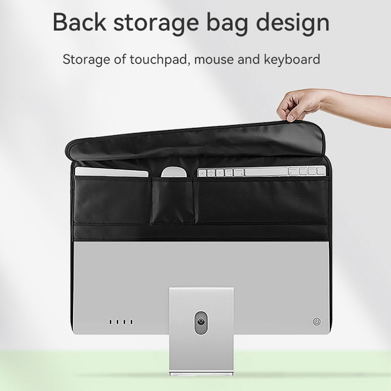 24 colių PU odinis dangtelis, skirtas IM-AC kompiuterio monitoriui Poliesterio dangtelis nuo dulkių Ekrano apsauga su vidine minkštu pamušalu galine kišene