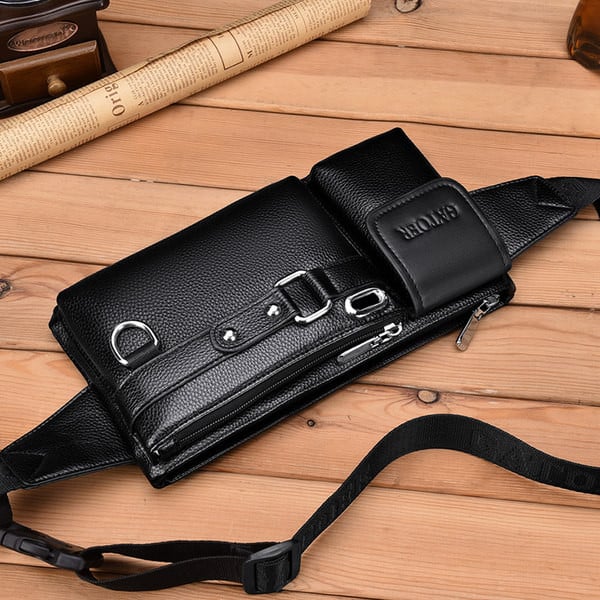 Vyriška odinė rankinė su keliais skyreliais juosmeniui