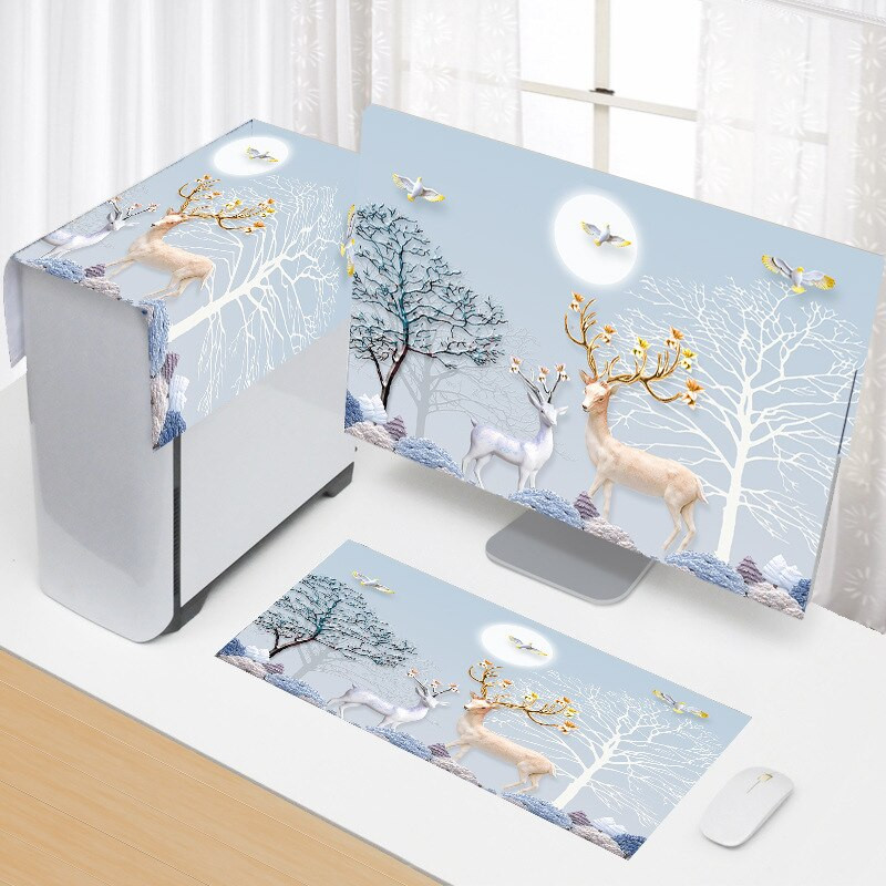 17–34 colių naujas 3 dalių kompiuterio dangtelis Paprastas kompiuterio dangtelis nuo dulkių, audinys, buitinis stalinio kompiuterio monitoriaus dangtelis, audinys namų dekoravimui