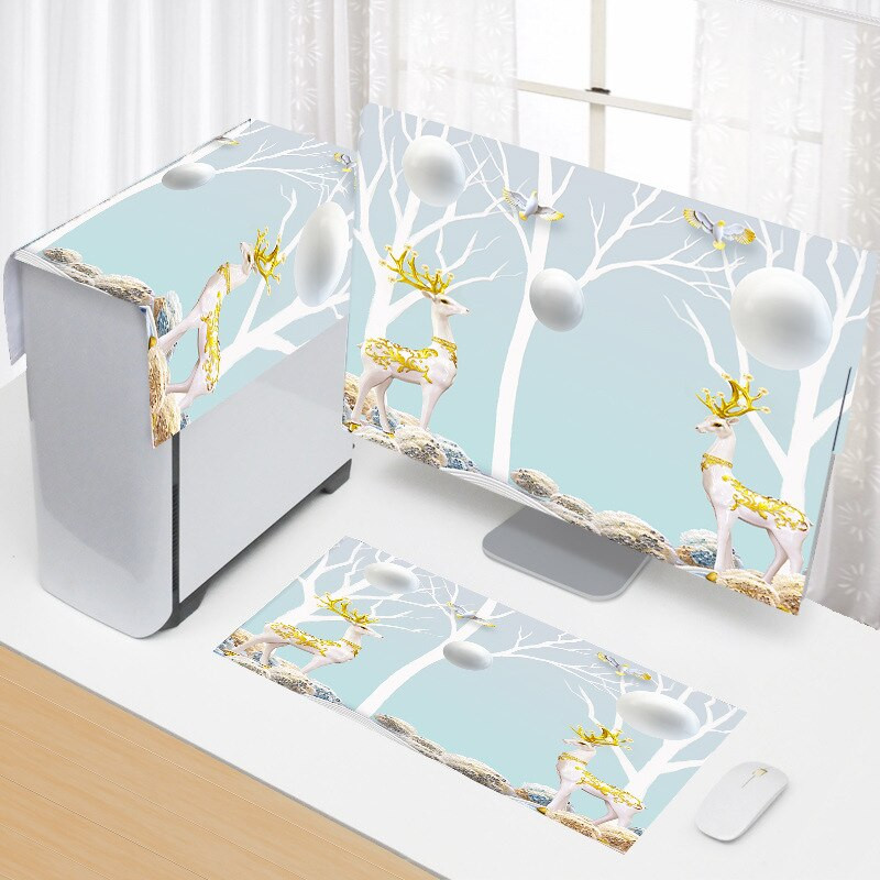 17–34 colių naujas 3 dalių kompiuterio dangtelis Paprastas kompiuterio dangtelis nuo dulkių, audinys, buitinis stalinio kompiuterio monitoriaus dangtelis, audinys namų dekoravimui