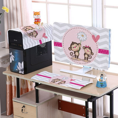 3 in 1 Printed Desktop Computer Dust Cover Suit 19-32Inch Keyboard Host LCD Screen Protective Cover For Household Dust Covers