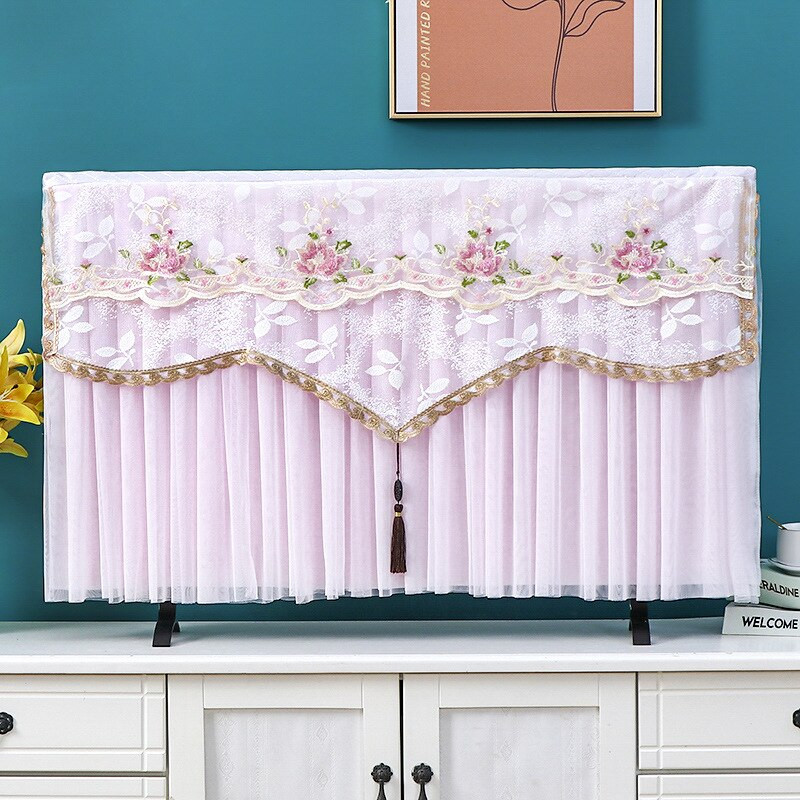 Nový TV kryt bez krytu, kryt na TV, čipkovaný výšivkový LCD stolný závesný TV kryt, obdĺžnikový látkový kryt