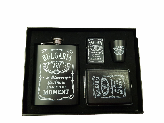 Комплект за подарък Ahelos, С табакера и запалка, 4 части