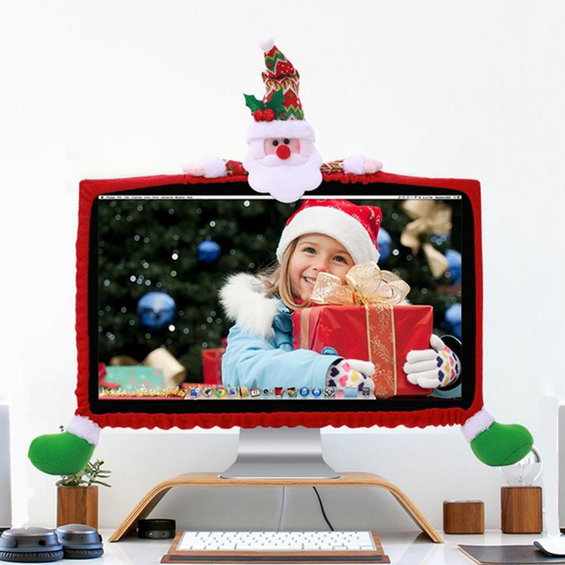 Vianočný kryt na LCD monitor, domáci/kancelárske potreby, párty, TV monitor, Santa Claus, snehuliak, los, netkaný kryt, dekorácia atmosféry