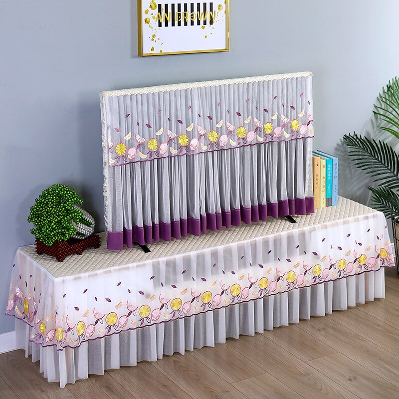 Ochranný kryt na TV s čipkou a kvetom ibišteka, moderný minimalistický bytový dekoračný kryt, kryt na TV s prachom 32-65 palcov