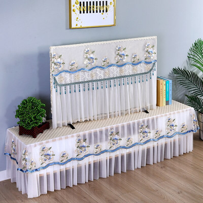 Ochranný kryt na TV s čipkou a kvetom ibišteka, moderný minimalistický bytový dekoračný kryt, kryt na TV s prachom 32-65 palcov