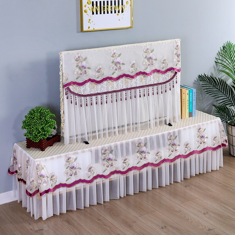 Ochranný kryt na TV s čipkou a kvetom ibišteka, moderný minimalistický bytový dekoračný kryt, kryt na TV s prachom 32-65 palcov