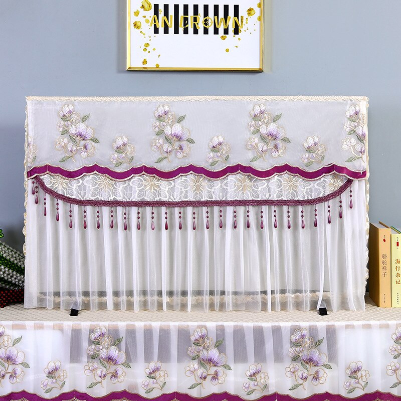 Ochranný kryt na TV s čipkou a kvetom ibišteka, moderný minimalistický bytový dekoračný kryt, kryt na TV s prachom 32-65 palcov