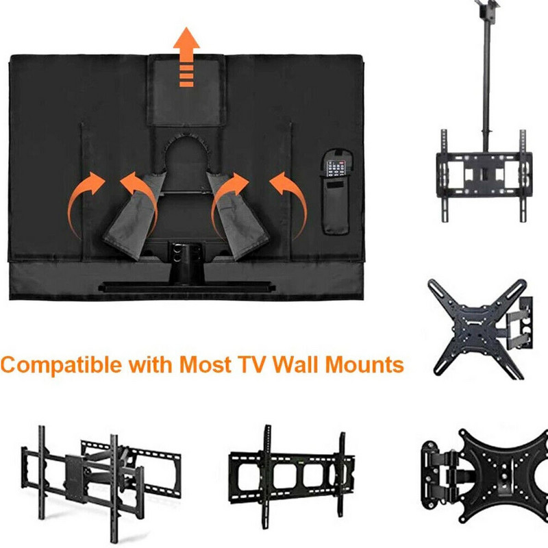 Husă neagră pentru exterior, impermeabilă, rezistentă la praf, pentru televizor, pentru carcasă cu LED-uri LCD de 22 inchi până la 52 inchi, huse de praf din poliester 600D